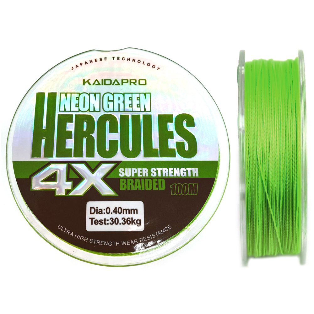 Плетеный шнур Kaida HERCULES Neon Green 4x100м 0.30мм PX401-30