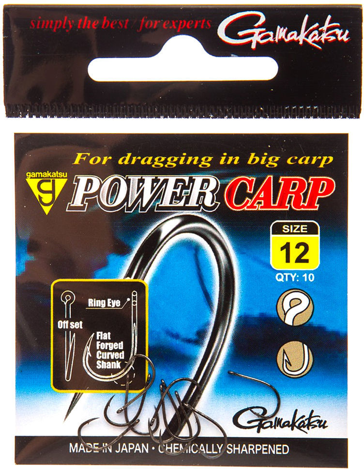 Крючки Gamakatsu Power Carp Ring Eye NSB black №12, Япония